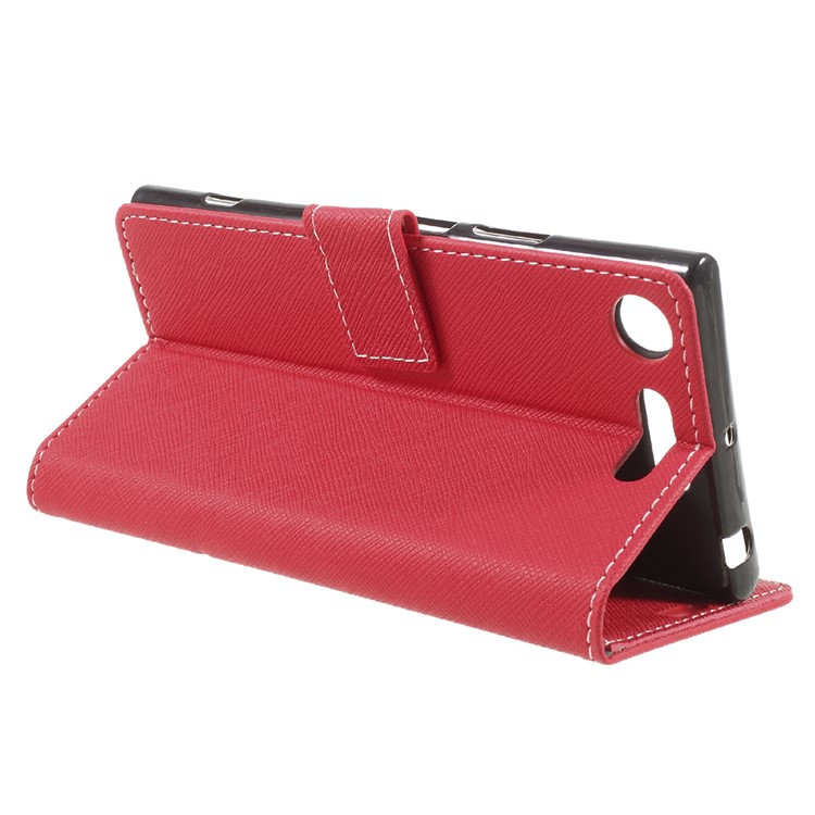 Cross Texture Leather Wallet Stand Phone Shell for Sony Xperia XZ1 - Red-5