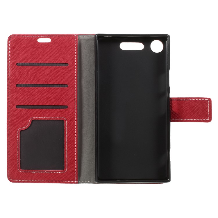 Cross Texture Leather Wallet Stand Phone Shell for Sony Xperia XZ1 - Red-6