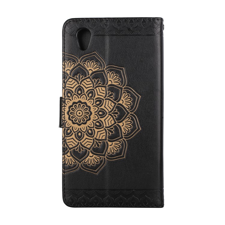 Imprint Mandala Pattern Folio Style Wallet Leather Stand Flip Case with Strap for Sony Xperia L1 - Black-2