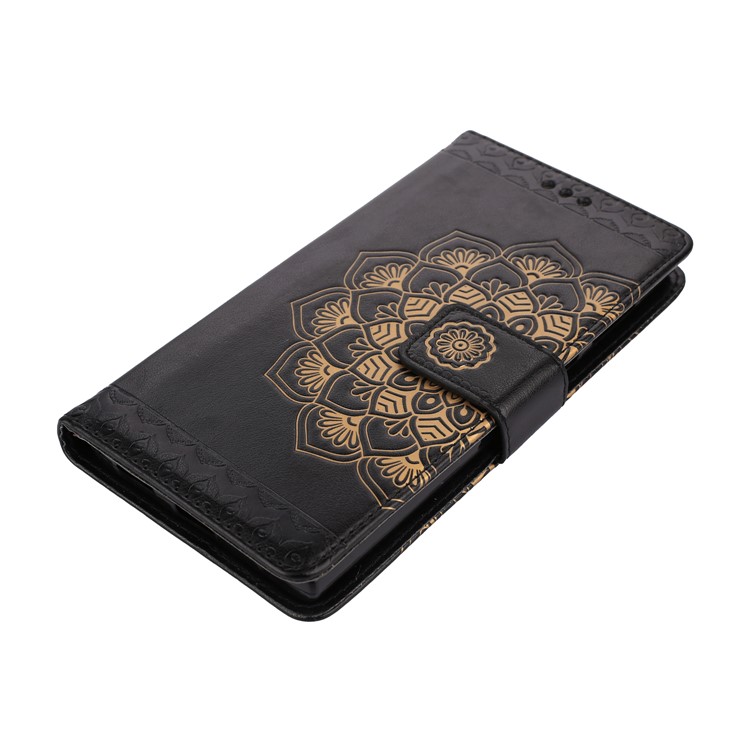 Imprint Mandala Pattern Folio Style Wallet Leather Stand Flip Case with Strap for Sony Xperia L1 - Black-3