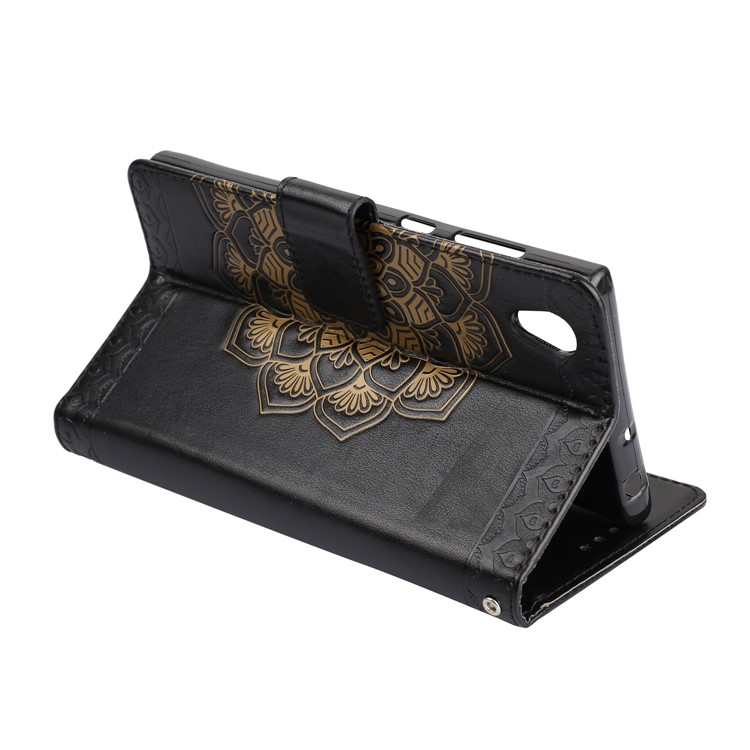 Imprint Mandala Pattern Folio Style Wallet Leather Stand Flip Case with Strap for Sony Xperia L1 - Black-6