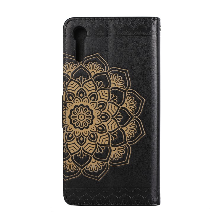 For Sony Xperia XZ Imprinted Flower Pattern Folio PU Leather Stand Wallet Phone Casing - Black-2
