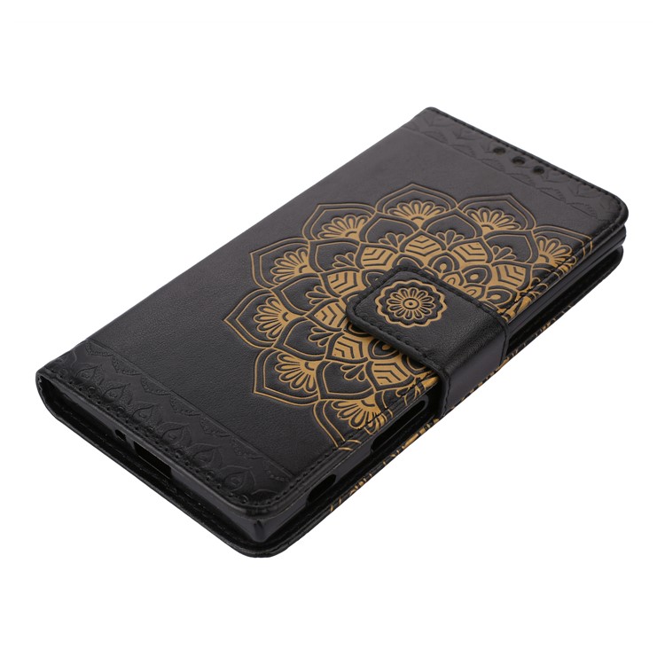 For Sony Xperia XZ Imprinted Flower Pattern Folio PU Leather Stand Wallet Phone Casing - Black-3