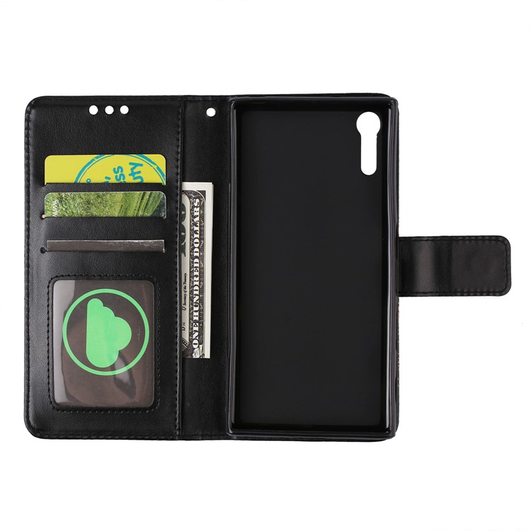 For Sony Xperia XZ Imprinted Flower Pattern Folio PU Leather Stand Wallet Phone Casing - Black-4