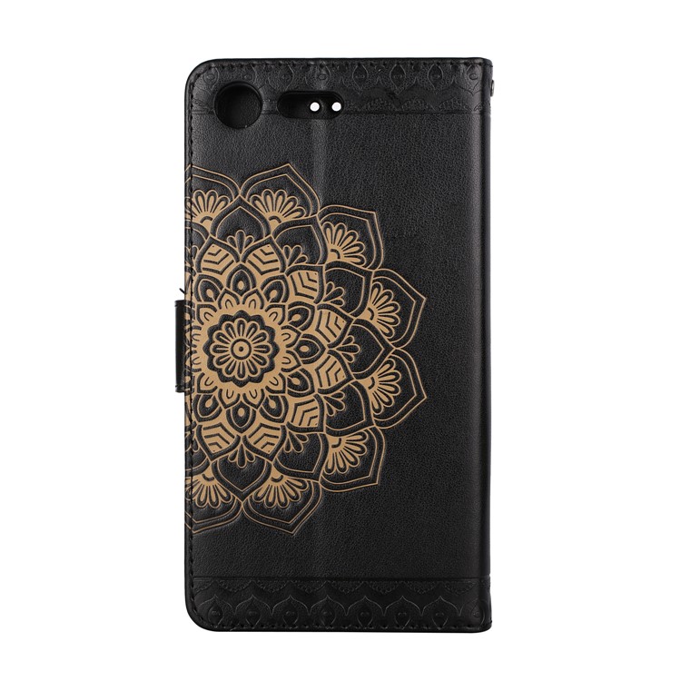 Imprinted Flower Pattern PU Leather Stand Wallet Case for Sony Xperia XZ Premium - Black-2