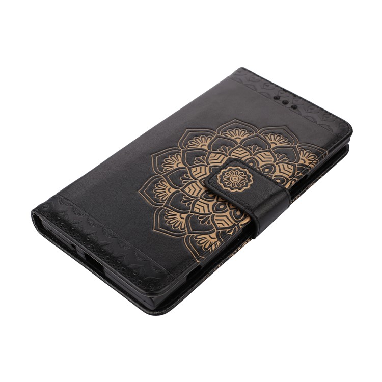 Imprinted Flower Pattern PU Leather Stand Wallet Case for Sony Xperia XZ Premium - Black-3
