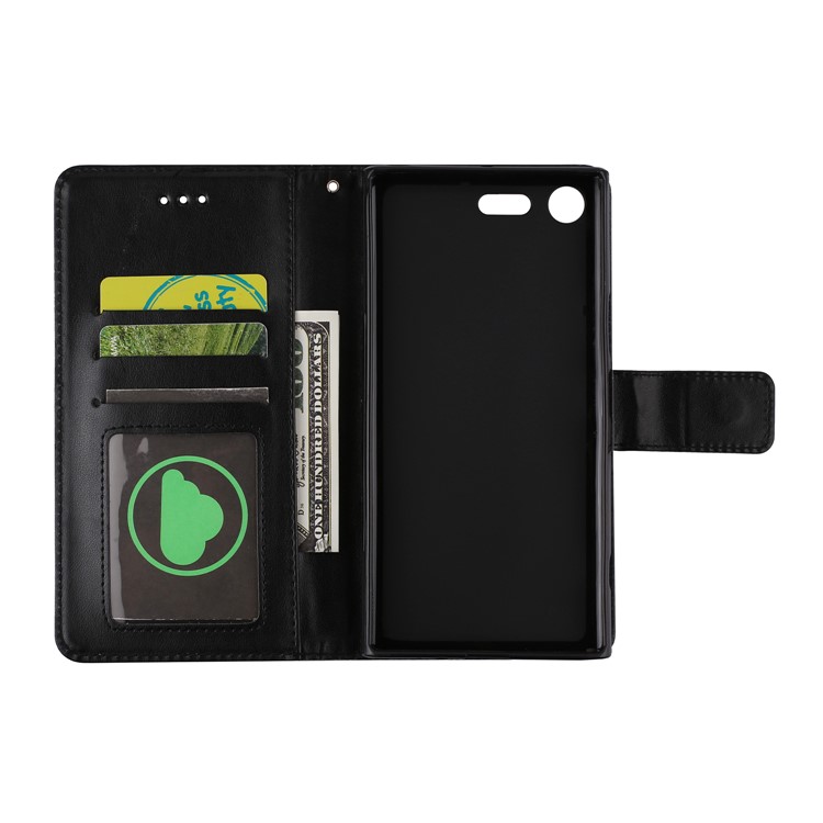 Imprinted Flower Pattern PU Leather Stand Wallet Case for Sony Xperia XZ Premium - Black-4