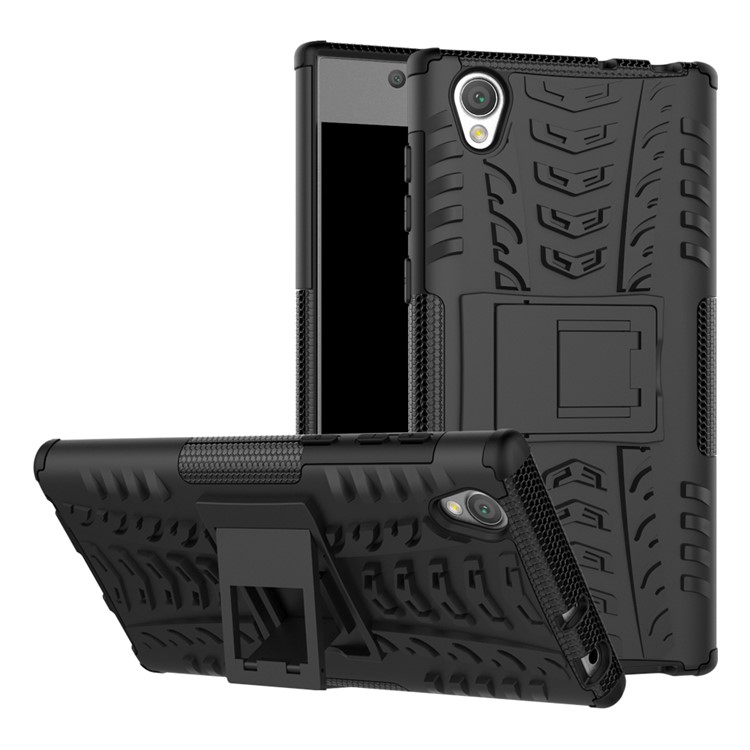 Tyre Pattern Kickstand TPU + PC 2-in-1 Hybrid Shell Cover for Sony Xperia L1 - Black-1