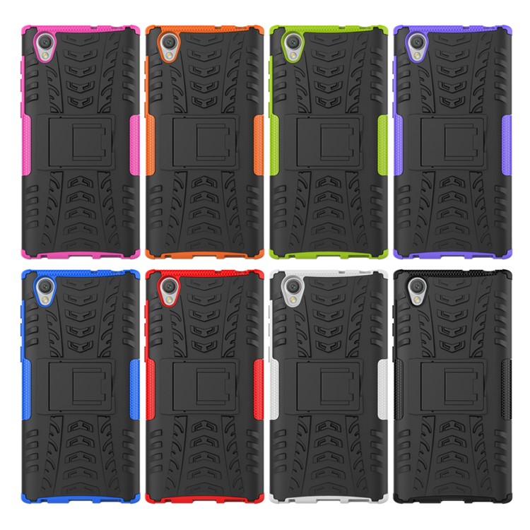 Tyre Pattern Kickstand TPU + PC 2-in-1 Hybrid Shell Cover for Sony Xperia L1 - Black-13