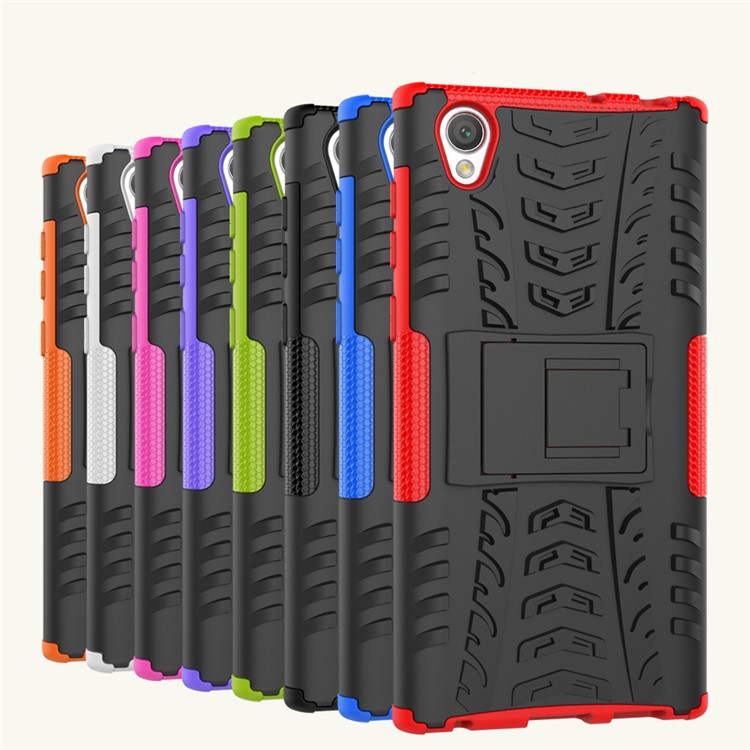 Tyre Pattern Kickstand TPU + PC 2-in-1 Hybrid Shell Cover for Sony Xperia L1 - Black-14