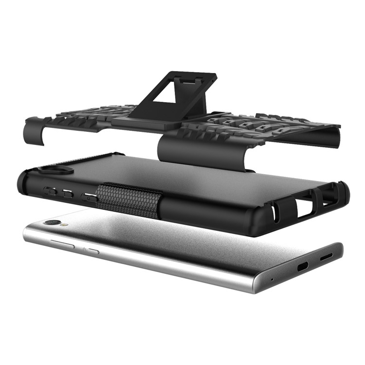Tyre Pattern Kickstand TPU + PC 2-in-1 Hybrid Shell Cover for Sony Xperia L1 - Black-5