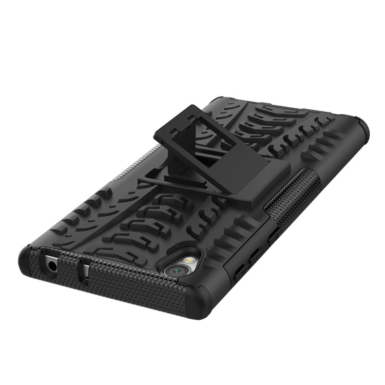 Tyre Pattern Kickstand TPU + PC 2-in-1 Hybrid Shell Cover for Sony Xperia L1 - Black-6