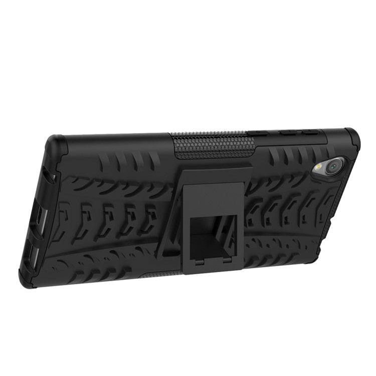 Tyre Pattern Kickstand TPU + PC 2-in-1 Hybrid Shell Cover for Sony Xperia L1 - Black-7