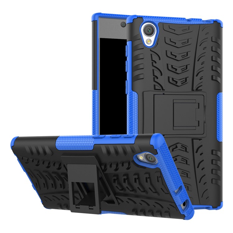 Tyre Pattern 2-in-1 TPU + PC Combo Mobile Back Case with Kickstand for Sony Xperia L1 - Blue-1