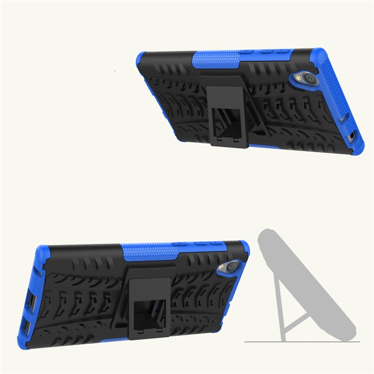 Tyre Pattern 2-in-1 TPU + PC Combo Mobile Back Case with Kickstand for Sony Xperia L1 - Blue-4
