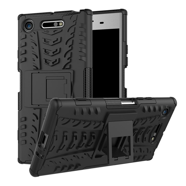 Tyre Pattern 2-in-1 TPU + PC Hybrid Mobile Protective Cover for Sony Xperia XZ1 - Black-1