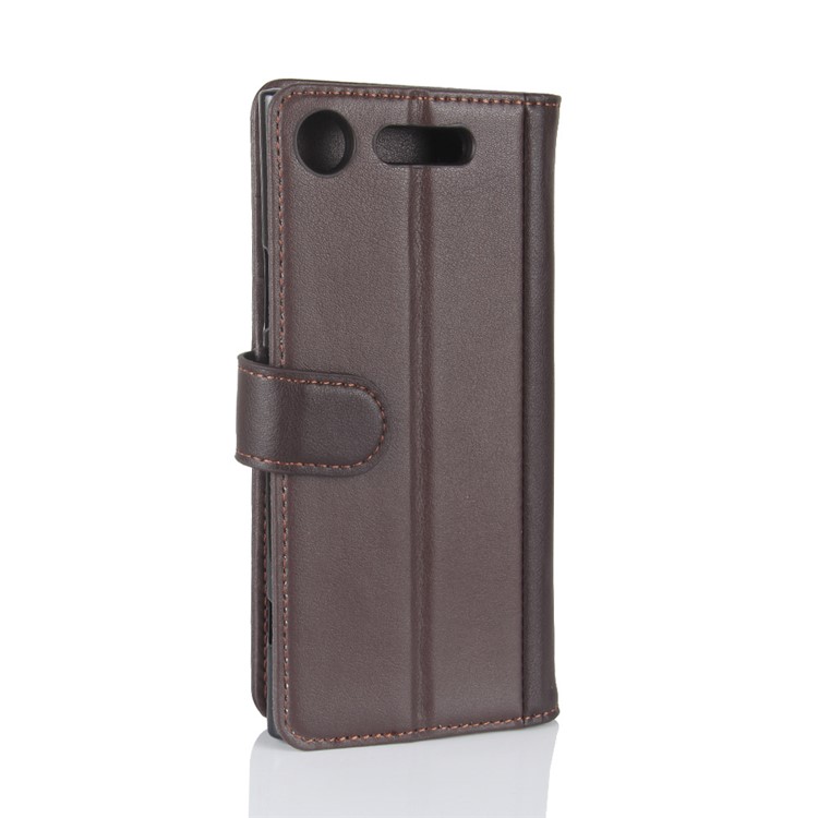 Genuine Split Leather Wallet Stand Case Cover for Sony Xperia XZ1 - Brown-7