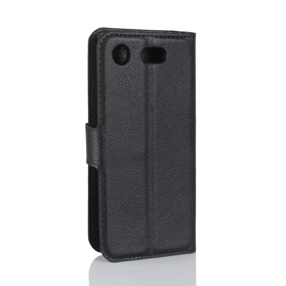 Litchi Grein Card Slots de Couro Caixa de Proteção Contra Proteção Para Sony Xperia Xz1 Caixa de Telefone Compacta de Carteira Compacta - Preto