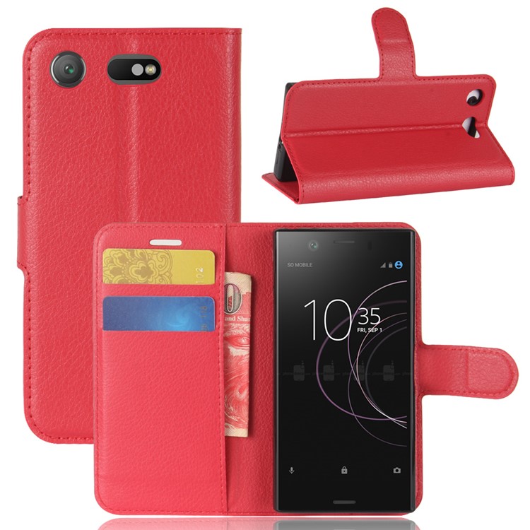 Litchi Texture PU Leather Wallet Stand Phone Case for Sony Xperia XZ1 Compact - Red-1