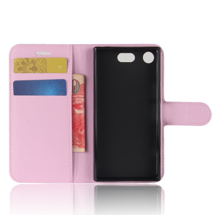 Litchi Grain Stand Leather Cell Phone Case with Stand for Sony Xperia XZ1 Compact - Pink-3