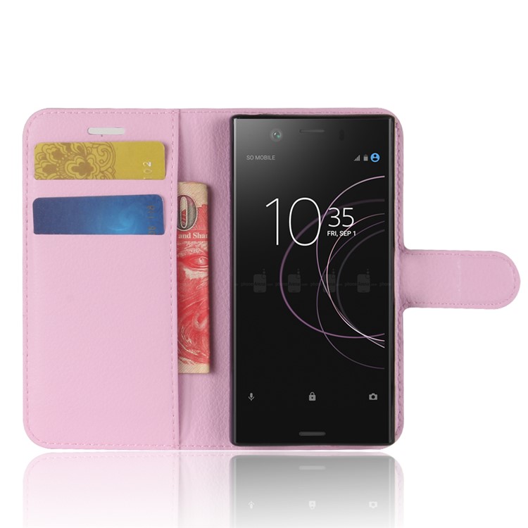 Litchi Grain Stand Leather Cell Phone Case with Stand for Sony Xperia XZ1 Compact - Pink-4