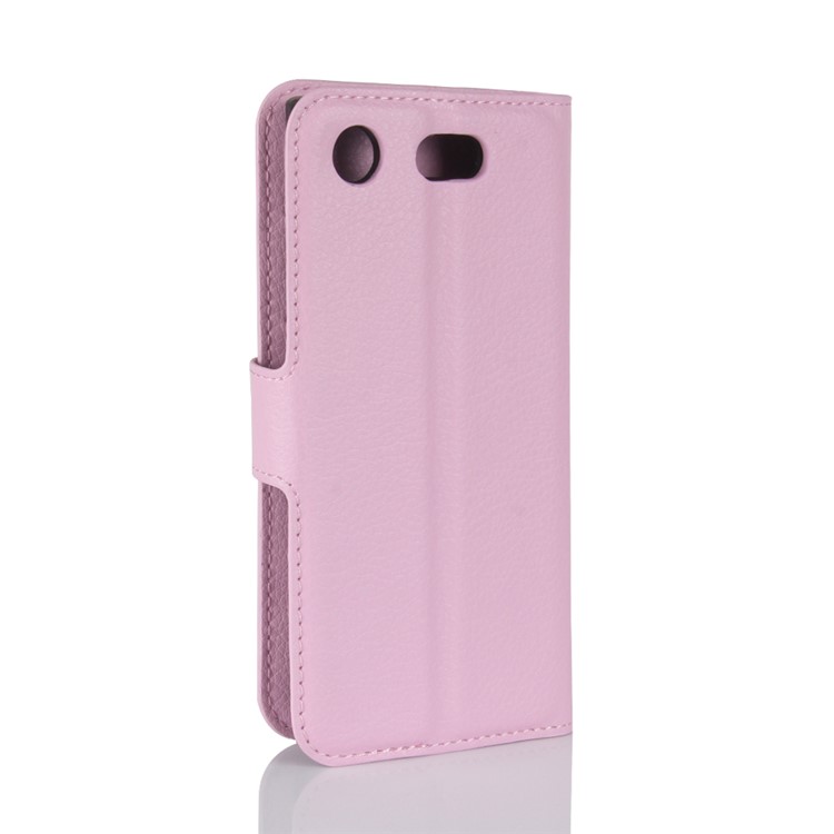 Litchi Grain Stand Leather Cell Phone Case with Stand for Sony Xperia XZ1 Compact - Pink-6
