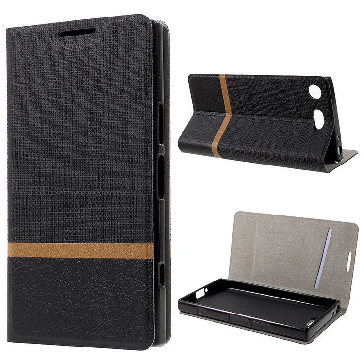 Estuche De Cuero Cruzado De La Ranura Para Tarjeta Del Soporte De La Textura Para El Compacto De Sony Xperia XZ1 - Negro-1