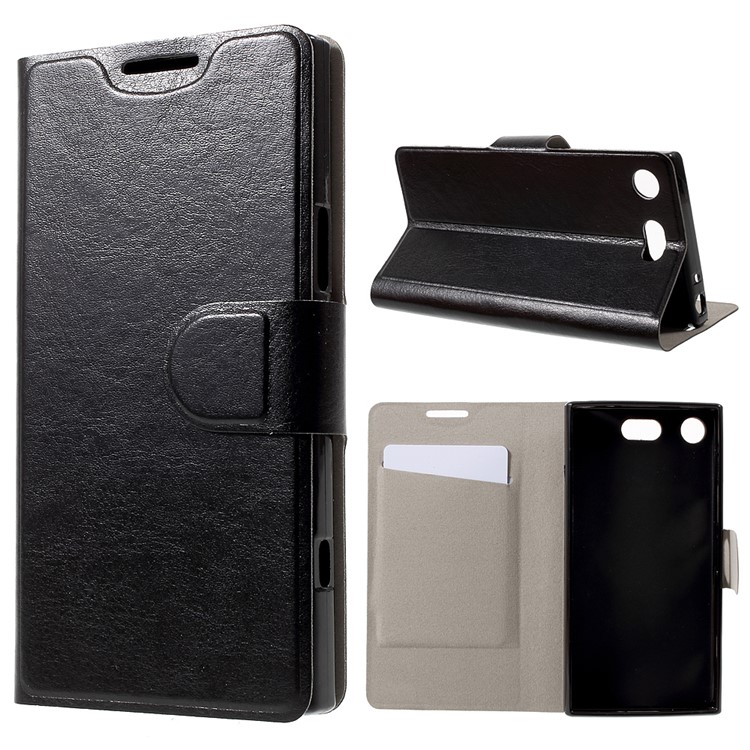Crazy Horse Stand Card Slot Leather Phone Case for Sony Xperia XZ1 Compact - Black-1