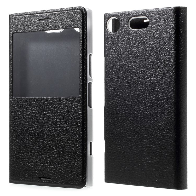 Litchi Textura Ver Caja de cuero de cuero para Sony Xperia XZ1 Compact - Negro-1