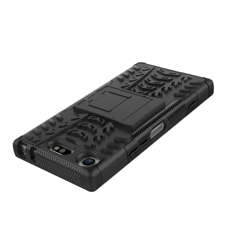 Patrón de neumático 2 en 1 Kickstand PC + TPU Hybrid Case para Sony Xperia XZ1 Compact - Negro-10