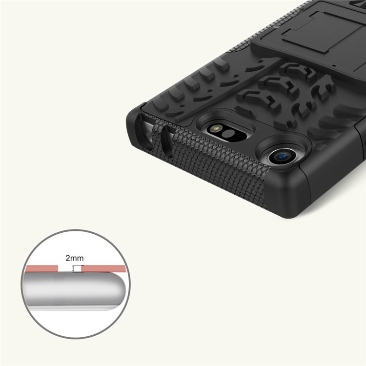 Patrón de neumático 2 en 1 Kickstand PC + TPU Hybrid Case para Sony Xperia XZ1 Compact - Negro-11