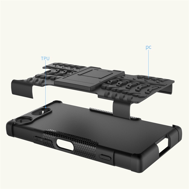 Patrón de neumático 2 en 1 Kickstand PC + TPU Hybrid Case para Sony Xperia XZ1 Compact - Negro-12