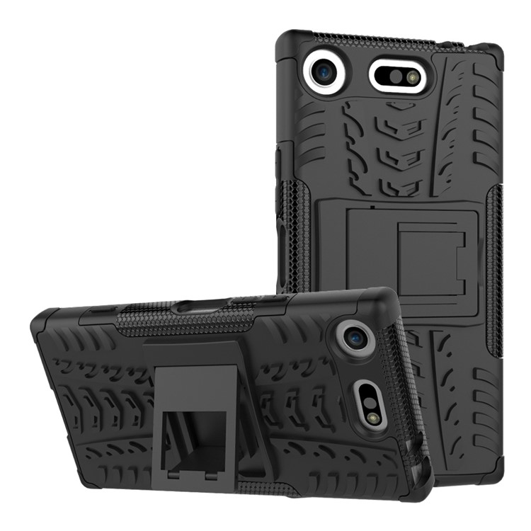 Patrón de neumático 2 en 1 Kickstand PC + TPU Hybrid Case para Sony Xperia XZ1 Compact - Negro-2