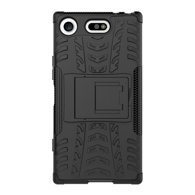 Patrón de neumático 2 en 1 Kickstand PC + TPU Hybrid Case para Sony Xperia XZ1 Compact - Negro-3