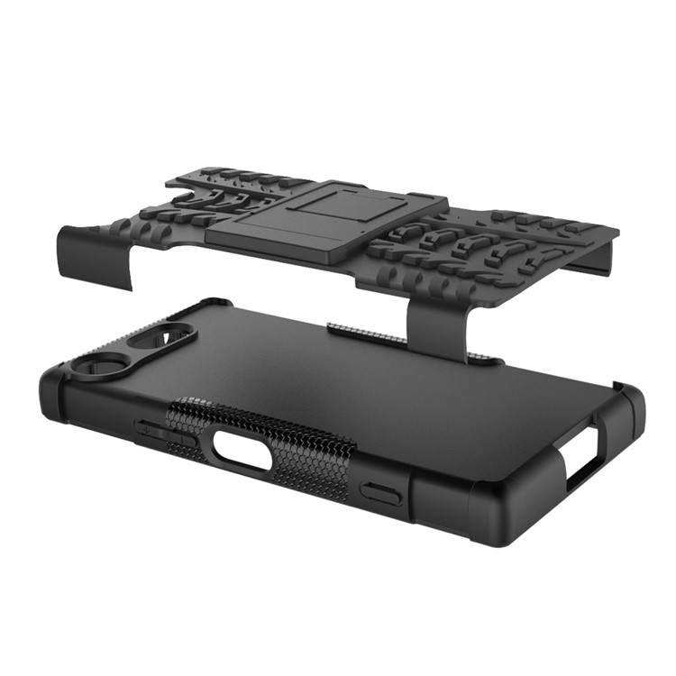 Patrón de neumático 2 en 1 Kickstand PC + TPU Hybrid Case para Sony Xperia XZ1 Compact - Negro-7