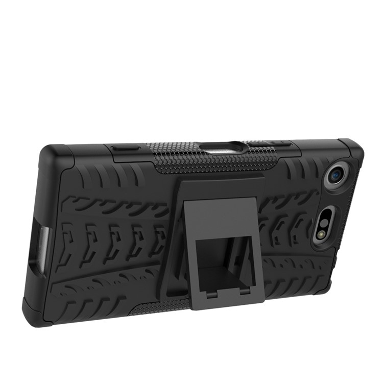 Patrón de neumático 2 en 1 Kickstand PC + TPU Hybrid Case para Sony Xperia XZ1 Compact - Negro-8