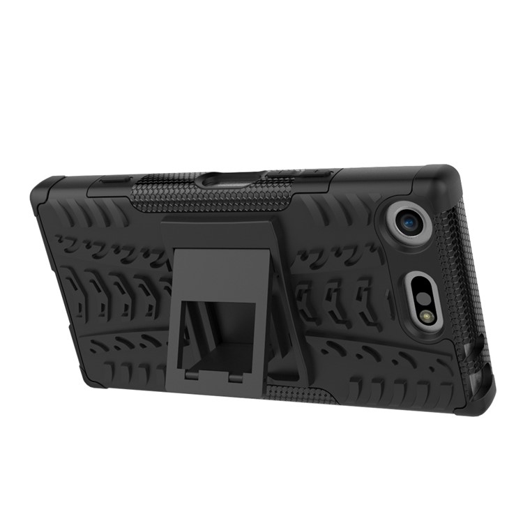 Patrón de neumático 2 en 1 Kickstand PC + TPU Hybrid Case para Sony Xperia XZ1 Compact - Negro-9