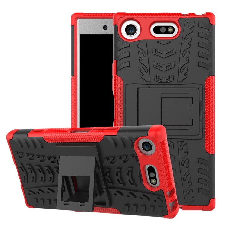 2-in-1 Tyre Pattern Hybrid PC + TPU Kickstand Phone Shell for Sony Xperia XZ1 Compact - Red-1