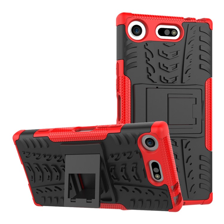 2-in-1 Tyre Pattern Hybrid PC + TPU Kickstand Phone Shell for Sony Xperia XZ1 Compact - Red-2