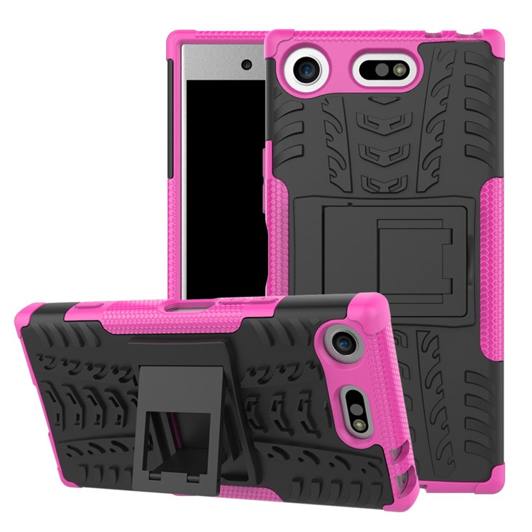 2-in-1 Tyre Pattern PC + TPU Hybrid Mobile Phone Case with Kickstand for Sony Xperia XZ1 Compact - Rose-1
