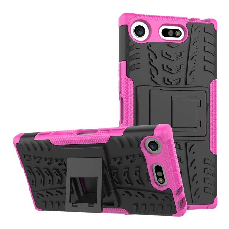 2-in-1 Tyre Pattern PC + TPU Hybrid Mobile Phone Case with Kickstand for Sony Xperia XZ1 Compact - Rose-2