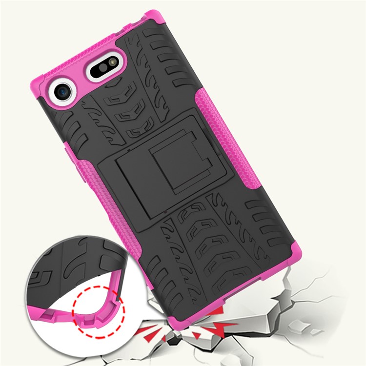 2-in-1 Tyre Pattern PC + TPU Hybrid Mobile Phone Case with Kickstand for Sony Xperia XZ1 Compact - Rose-3