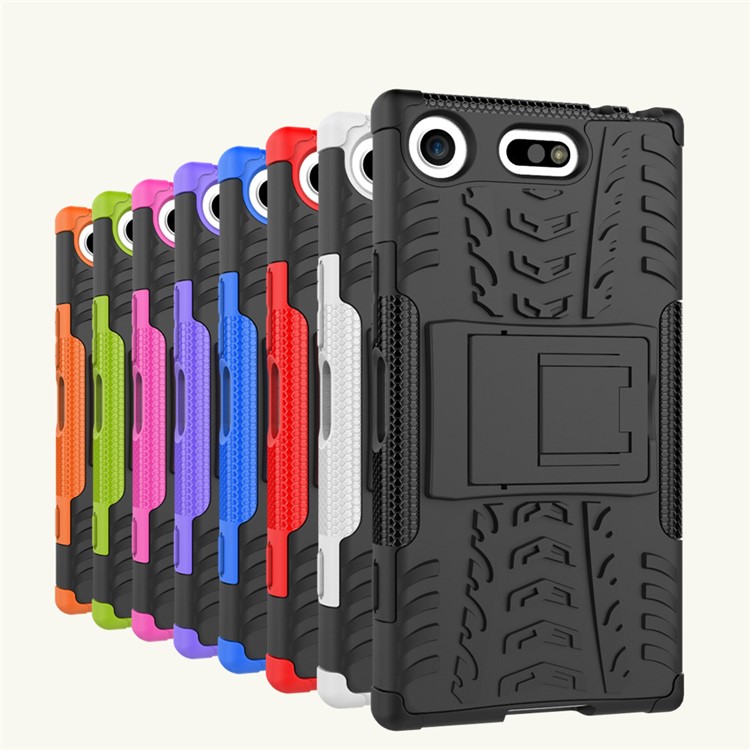 2-in-1 Tyre Pattern PC + TPU Hybrid Mobile Phone Case with Kickstand for Sony Xperia XZ1 Compact - Rose-4
