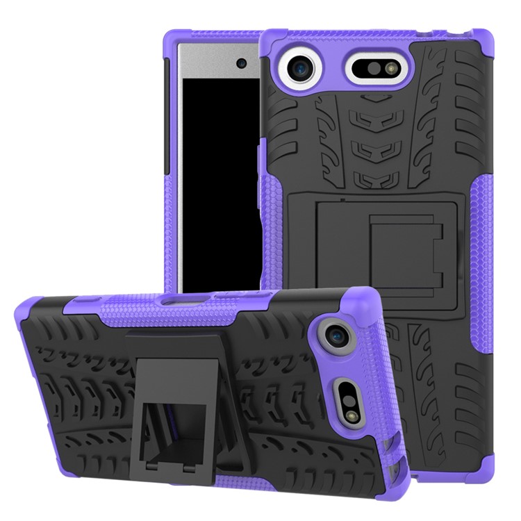 Tyre Pattern Combo PC + TPU Kickstand Mobile Phone Shell for Sony Xperia XZ1 Compact - Purple-1