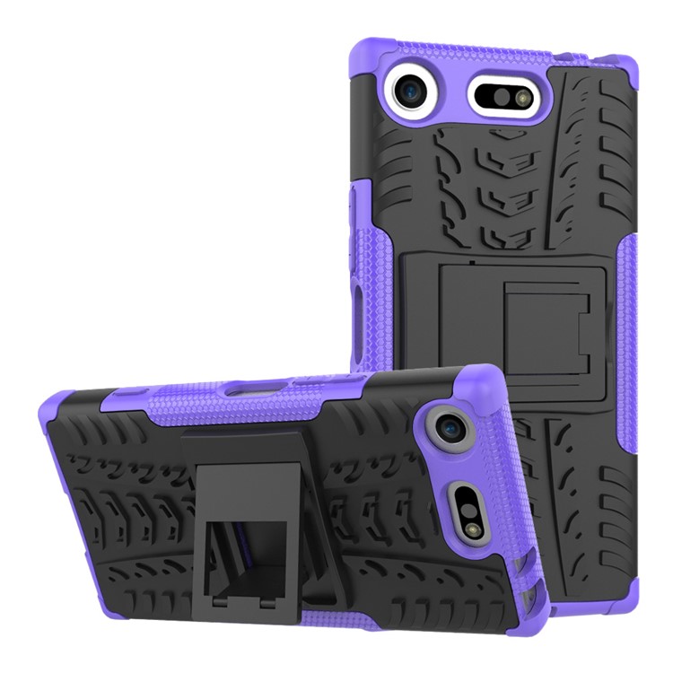 Tyre Pattern Combo PC + TPU Kickstand Mobile Phone Shell for Sony Xperia XZ1 Compact - Purple-2
