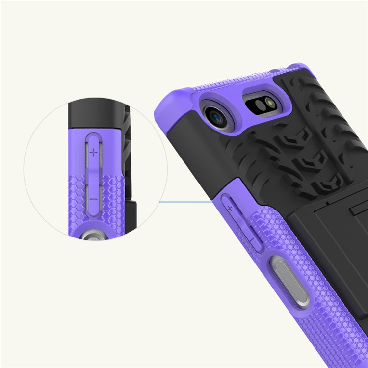Tyre Pattern Combo PC + TPU Kickstand Mobile Phone Shell for Sony Xperia XZ1 Compact - Purple-3