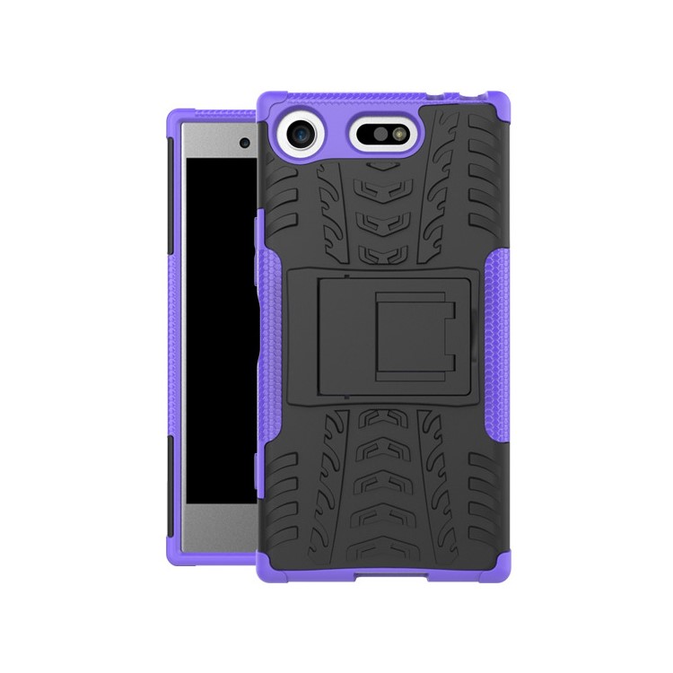 Tyre Pattern Combo PC + TPU Kickstand Mobile Phone Shell for Sony Xperia XZ1 Compact - Purple-4