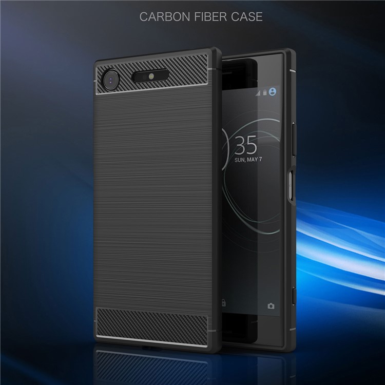 For Sony Xperia XZ1 Carbon Fiber Texture Brushed TPU Accessory Case - Black-2