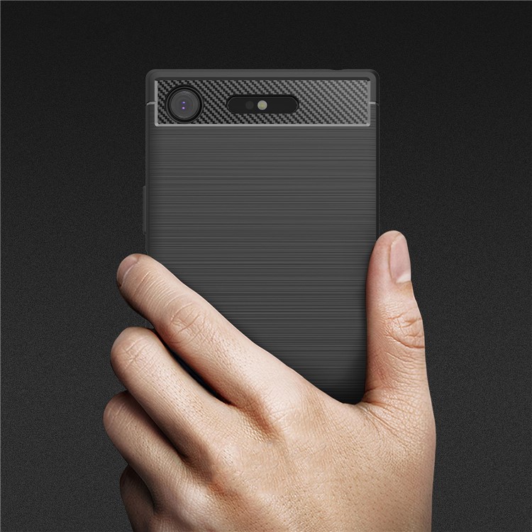 For Sony Xperia XZ1 Carbon Fiber Texture Brushed TPU Accessory Case - Black-8
