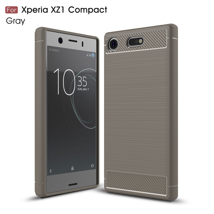 Textura de fibra de carbono cepillado TPU Mobile Phone Carcasa para Sony Xperia XZ1 Compact - Gris-1